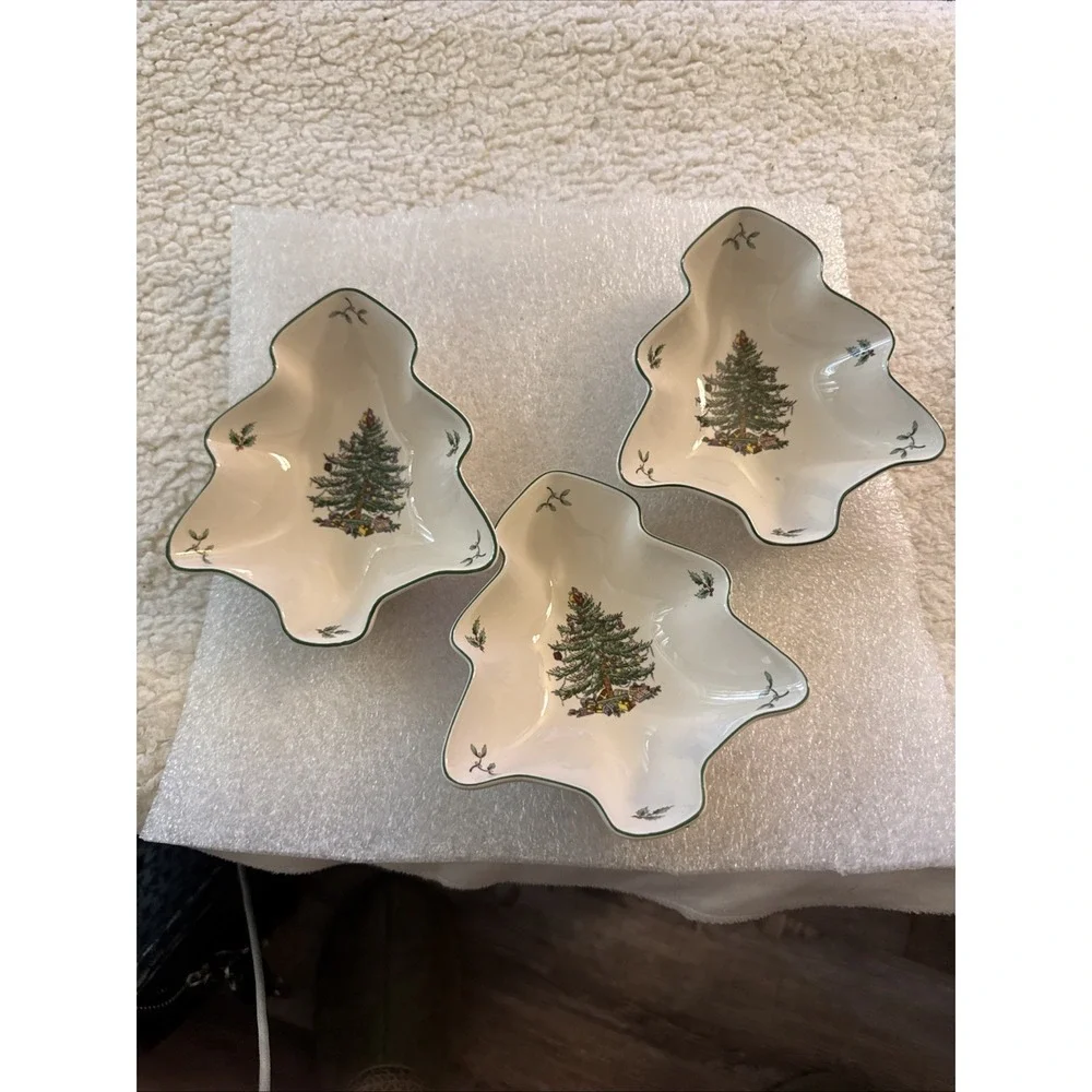 Spode Christmas Tree Shaped Candy Nut Dish Holiday Serving Bowl 6